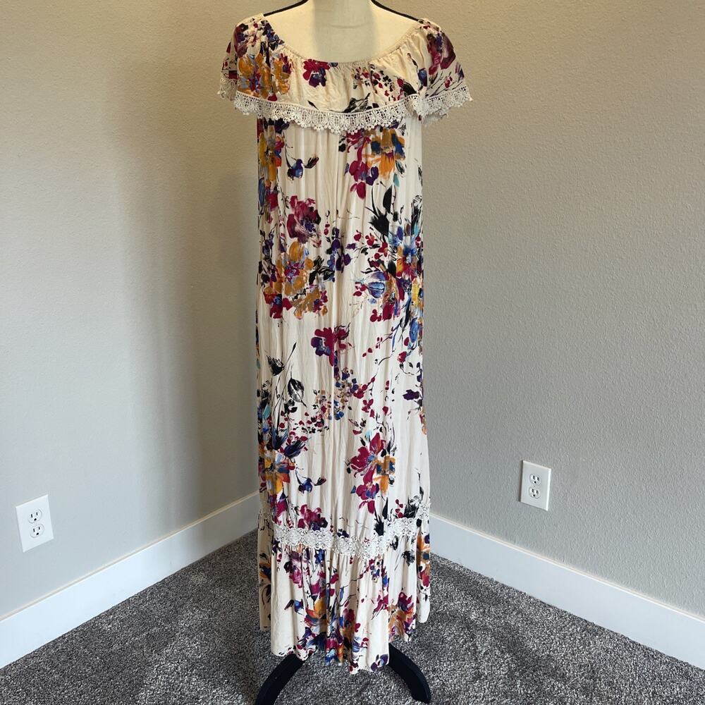 Umgee Off The Shoulder Maxi Dress Medium Floral Lace